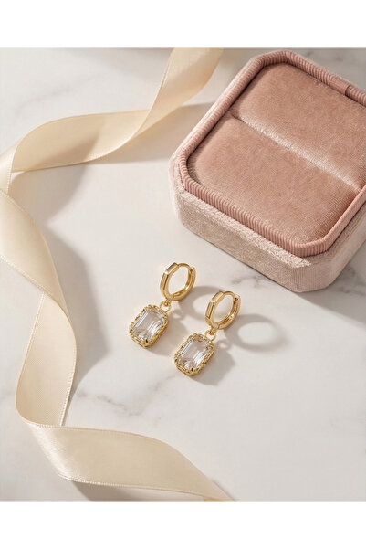 XUPING JEWELRY Baget Taşlı Altın Tonlu Halka Küpe