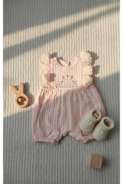 iQBaby kız bebek yazlık nakış çiçek tulum %100 pamuk