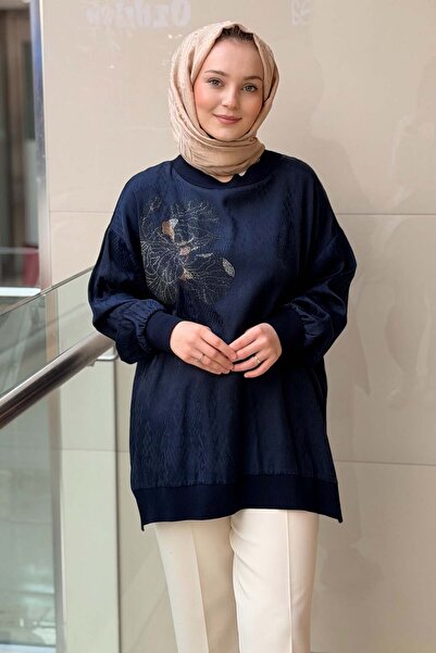 Mahal Tığ Triko Taş Desenli Ribana Detaylı Tunik