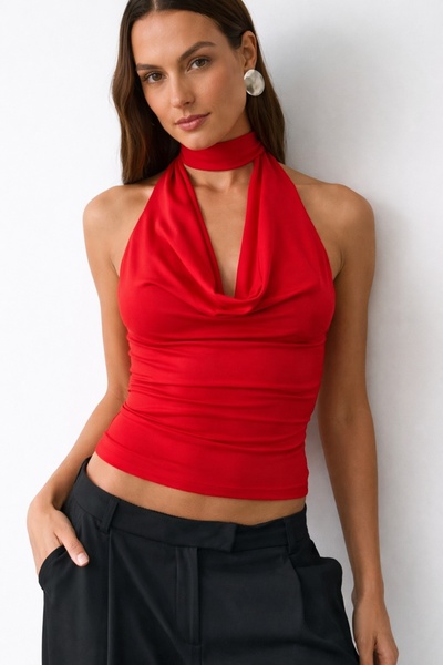 BESTYSO Bluză de damă cu guler halter și guler bărcuță, 2 moduri de purtare d...