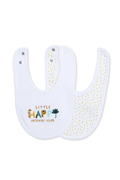 Messy Embroidered Combed Cotton Baby Apron Set of 2 - Happy (3 Pcs)