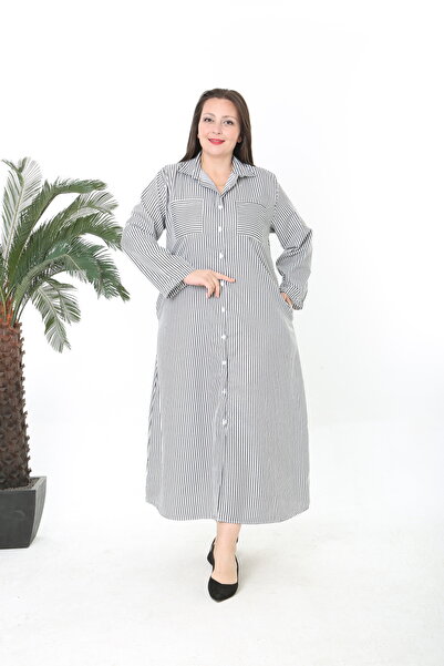 XL Modam ROCHIE DE DAMĂ țesut DIN VISCOSĂ CU DUNGĂRI NEGRE, MĂRIME MARE