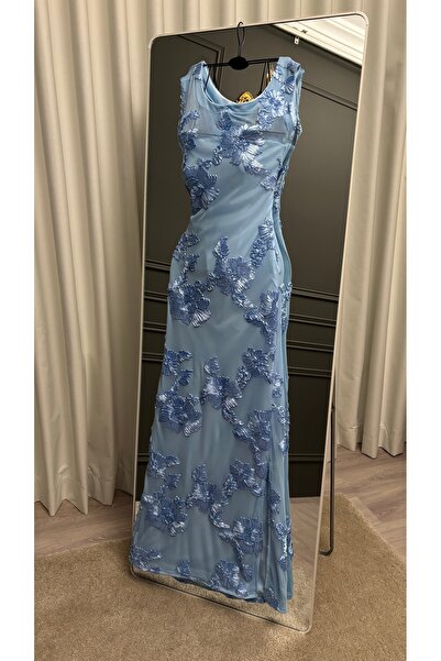 Sondos Fashion sky blue evening dress