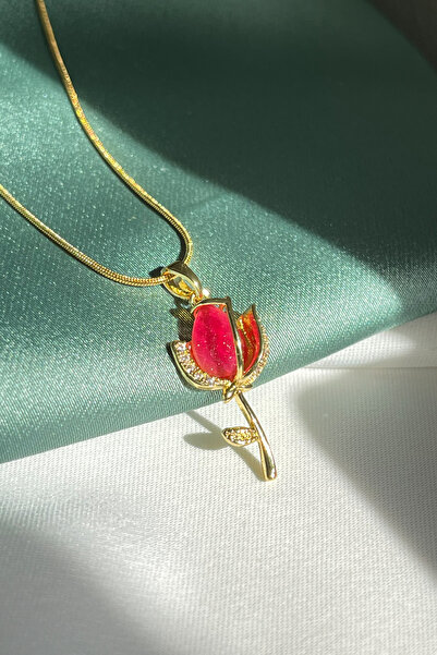 Berilya Aksesuar Steel Necklace with Tulip Figure