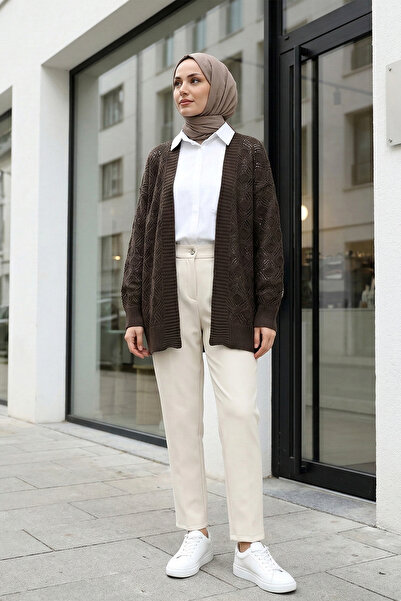 MODAQU Patterned Knitted Sweater Cardigan - Brown