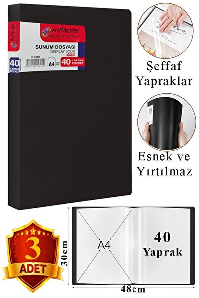 Artmaster Dosar negru pentru prezentări, 3 bucăți cu 40 de pungi, Catalog de ...