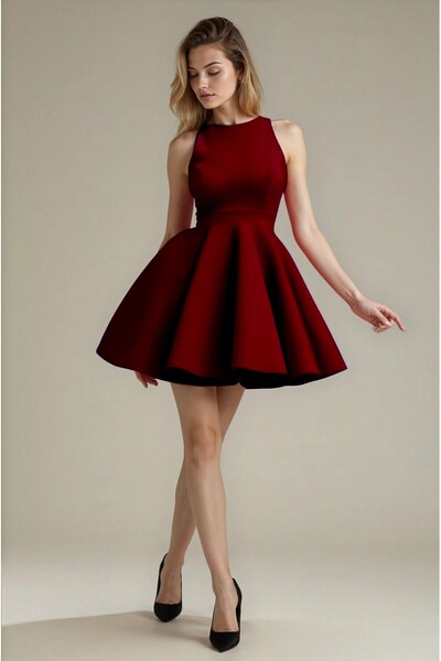 OLSAMODA Ženska kloš haljina od likre sa otvorenim leđima i detaljem mašne