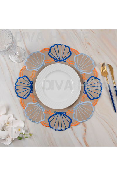 Diva Home Seashell Embroidery Placemat 12 Pieces 33 X 33