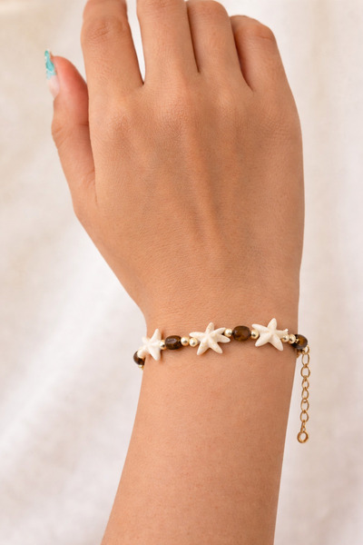 Vinlora Design Tiger's Eye Natural Stone Starfish & Seashell Bracelet – Elega...