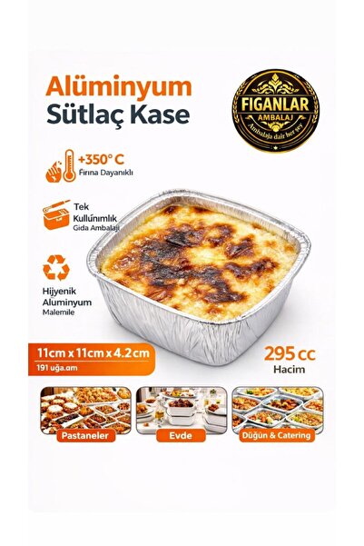 figanlar ambalaj 500 adet Alüminyum Sütlaç Kasesi 295 cc 11x11x4,2 cm Fırına Dayanıklı Tatlı ve Aşure Kabı