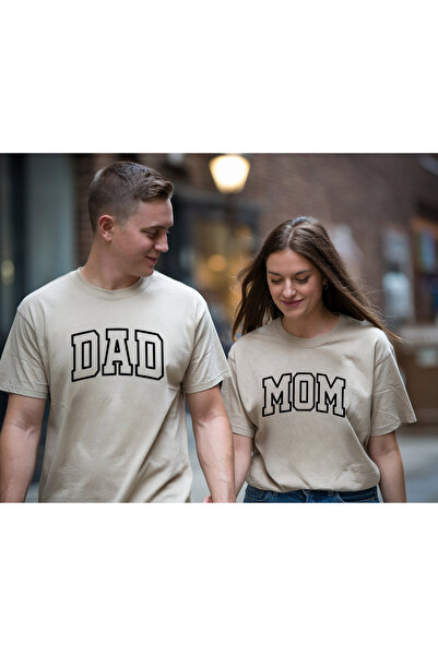 SUNFREE Mom and Dad Printed Beige Crew Neck 2-Piece Pket Combination Tshirt