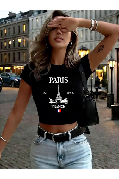 NOISSEY Paris, Franța, Turnul Eiffel, imprimeuri, Topuri crop pentru femei, t...