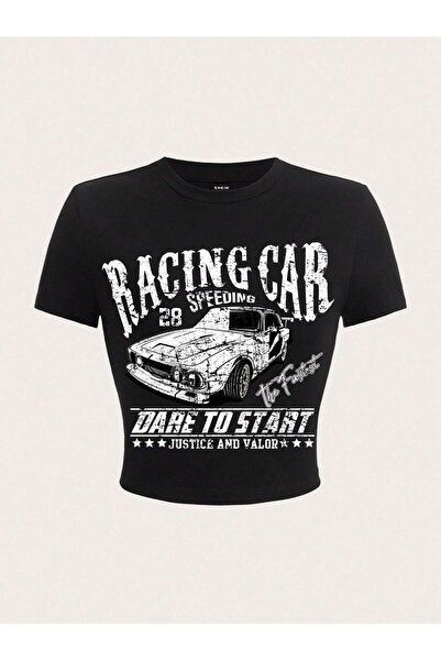 NOISSEY 100% قطن تي شيرت نسائي قصير بتصميم هيب هوب لسباق السيارات مطبوع تي شي...