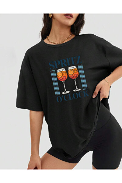 SUNFREE Spritz O'Clock Printed Combed Cotton Crew Neck Oversized Short Sleeve...