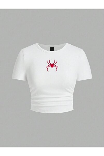 NOISSEY Απλά κόκκινα μπλουζάκια με στάμπα αράχνης Summer Street Fashion Γυναι...