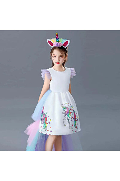 OEM Rochie cu trenă unicorni pentru fete – Mărimea L (9–12)