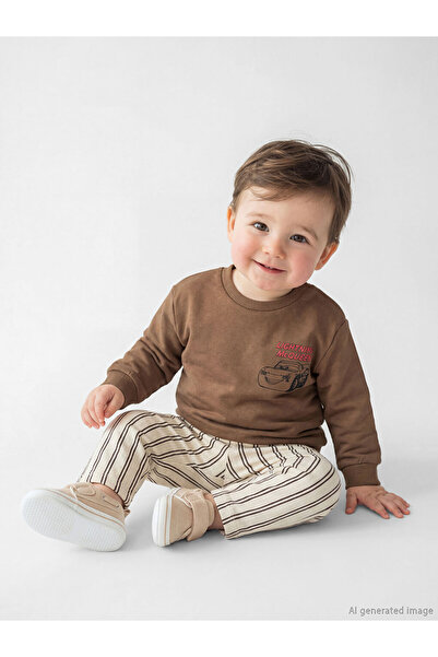 LC Waikiki Lcw baby brown cars print baby boy sweatshirt and pants set