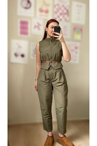 Tumtum Wear Belt Detail High Waist Pants Vest Sets