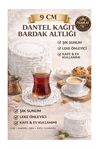 figanlar ambalaj 10 adet 9 Cm Dantel Kağıt Bardak Altlığı Beyaz Çay Kahve Sun...