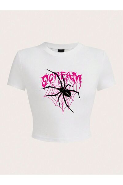 NOISSEY Harajuku Γυναικείο Crop Top Scream Spiders With Spiderwebs Μπλουζάκι ...
