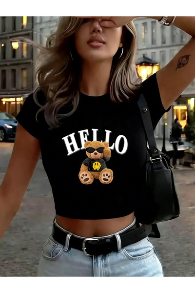 NOISSEY Cute Bear Says Hello To You cu imprimeu Tricouri Babby Tee pentru fem...