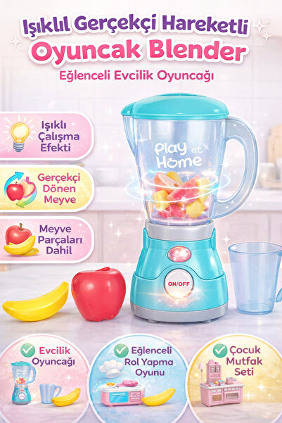 TRENDZONE Mavi Işıklı Gerçekçi Hareketli Oyuncak Blender Seti – Meyveli Çocuk...