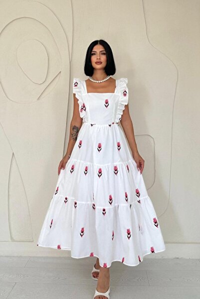 Hiccup Janes Floral Ruffle Square Neck Midi Dress