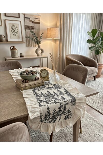 Doğa teks home Vintige Fransız Desen Fırfırlı Runner (35x100)