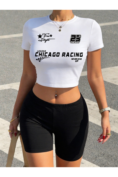 NOISSEY Summer Chicago Races Never Give Up cu imprimeu Babby Tee tricou Panta...