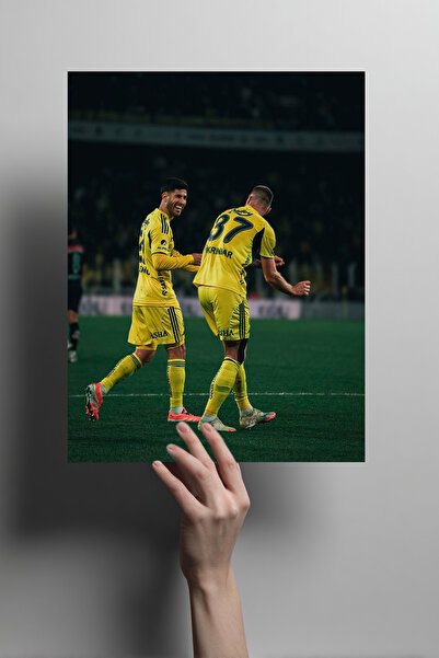 Metalino Milan Škriniar ve Marco Asensio Metal Poster – Sarı Lacivert Dekorat...