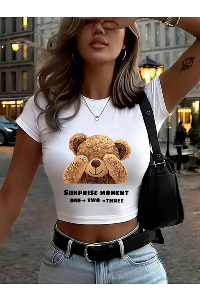 NOISSEY Slatki medved, iznenađujući trenutak, printovi, ženski crop topovi, T...