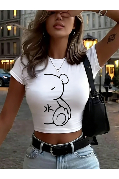 NOISSEY Crtani medved se oseća udobno Štampano Ženske bebi majice Ljetne maji...