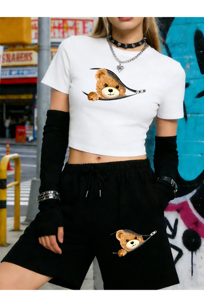 NOISSEY Pantaloni scurți de vară cu fermoar Bear cu model cu imprimeu Babby T...