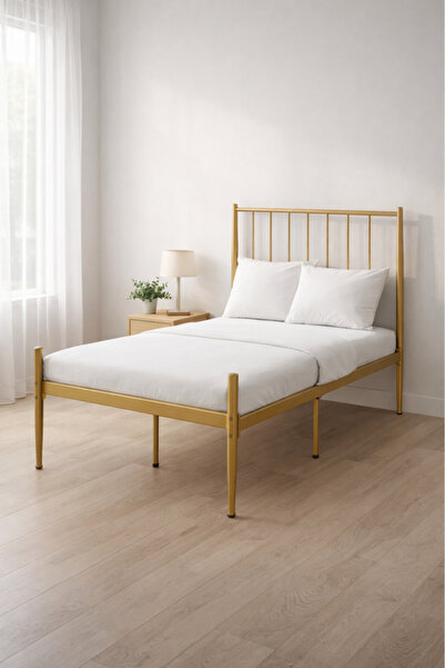 MARIA HOMES إطار سرير مفرد معدني ذهبي اللون مع لوح أمامي عمودي