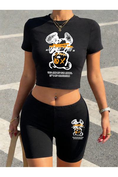 NOISSEY Trend You Are My Angel Cartoon Bear Printed Babby Teelar Shorts Women...