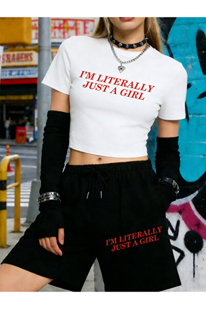 NOISSEY ملابس صيفية أنا حقًا مجرد فتاة مطبوع Babby TeeTshirt شورت نسائي مكون ...