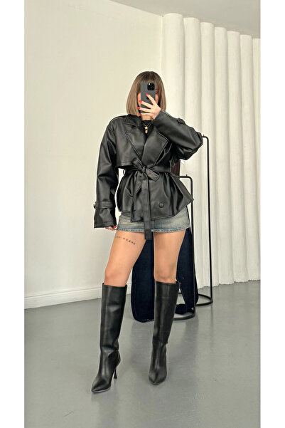 nona butik Merlin Belted Leather Jacket - Black