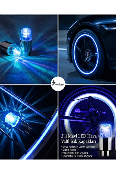 Eşya Dünyası Araç ve Bisiklet Uyumlu Mavi LED Işıklı Sibop Kapağı - Gece Parl...
