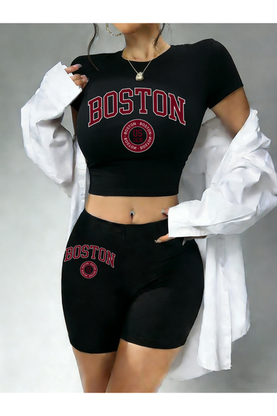 NOISSEY Καλοκαιρινό Boston City Us 1630 με τύπωμα Babby TeeT-shirt Σορτς Γυνα...