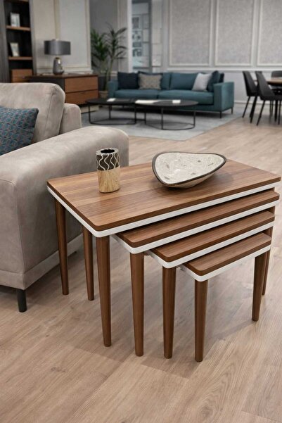 Senka Wood Gofret çift katlı ahşap ayaklı %100 mdf zigon sehpa