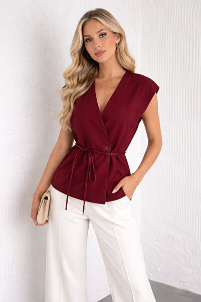 kikiriktekstil 10917 Women's Front Single Button Belt Detailed Double-Breaste...