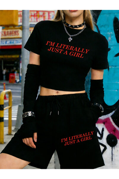 NOISSEY Summer I'M Really Just a Girl Printed Babby Teet-Shirt Shorts Women T...