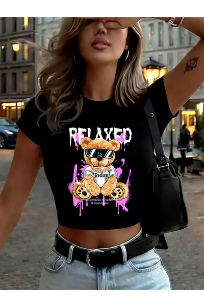 NOISSEY Always Stay Cool Bear με τύπωμα Γυναικεία μπλουζάκια Babby Tees Καλοκ...