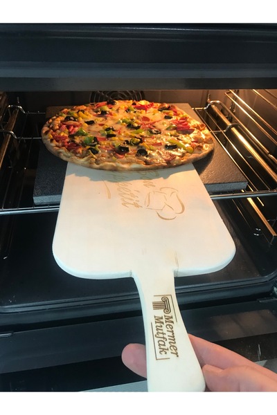 MR MERMER MUTFAK Bazalt Fırın Ve Mangal Taşı 30x35cm & Ahşap Kürek Set - Mang...