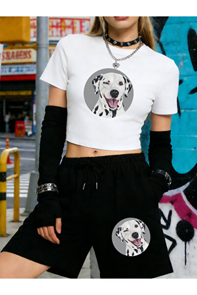 NOISSEY Summer Dalmatian Dog Printed Babby Teet-Shirt Shorts Women Sexy Two P...