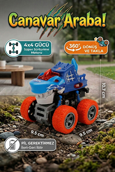 craftivio Köpek Balığı Temalı Canavar Araba Seti - 360 Derece Takla Atan Atal...