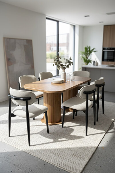 vilena Line Bohem Polo 6 Kişilik Yemek Masası Takımı – MDF Masa ve Ahşap Sand...
