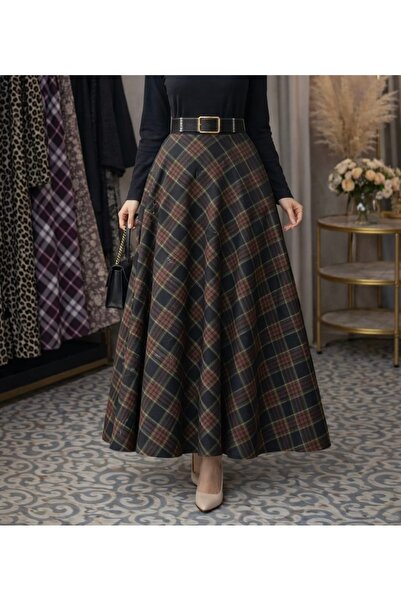 Blissmood Women's Plaid Mevlana Belt Piece Hijab Skirt