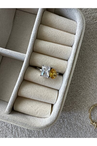 ringbox Silver Color Yellow Two Stone Ring