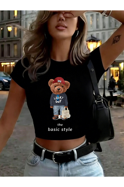 NOISSEY ملابس للنساء بطباعة دببة كرتونية، تيشيرتات صيفية مرنة للغاية وناعمة